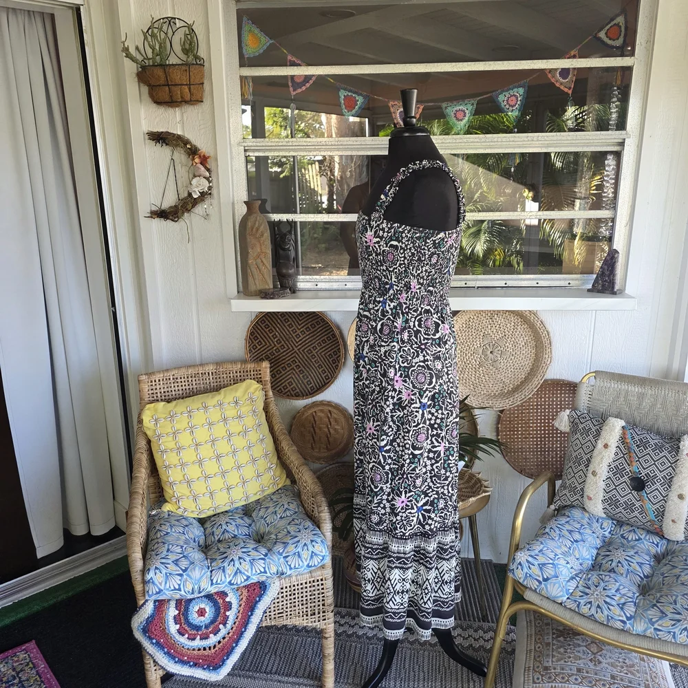 Marine Layer Small Long Dress Black and Pink Maxi Dress Floral Boho Chic - Picture 5 of 16